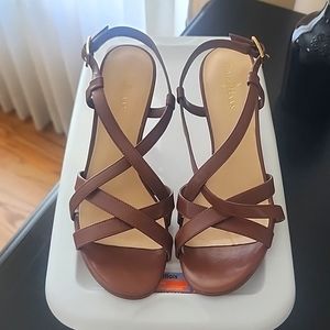 Cole Haan Strappy Heels Sandals Brown Leather 6 B Buckle Pretty! Like New!